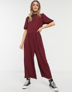 Свободный темно-красный комбинезон с присборенным воротником ASOS DESIGN
