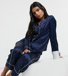 Атласная темно-синяя пижама в горошек Vero Moda Petite-Темно-синий