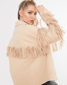 Бежевая куртка с бахромой In The Style x Megan McKenna-Светло-коричневый
