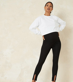 Черные с серым леггинсы в рубчик с разрезами спереди Missguided Maternity-Многоцветный
