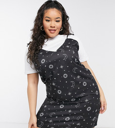 Многослойное платье-комбинация «два в одном» с завязками на плечах и астрономическим принтом Skinnydip Curve-Черный цвет