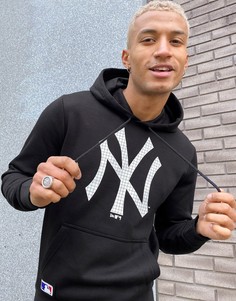 Худи черного цвета с линованным логотипом New Era New York Yankees-Черный