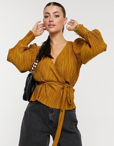 Топ с запахом из плиссированного материала рыжего цвета Vero Moda-Коричневый цвет