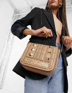 Бежевая сумка через плечо с заклепками Moschino Love and More-Бежевый