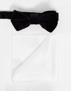 Черный бархатный галстук-бабочка и белый платок для пиджака Devils Advocate-Черный цвет