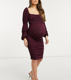 Фиолетовое присборенное платье миди с многоярусными рукавами ASOS DESIGN Maternity-Красный