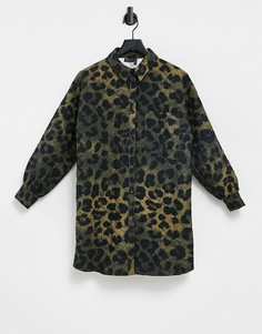 Стеганое платье-рубашка мини с крупным леопардовым принтом ASOS DESIGN-Многоцветный