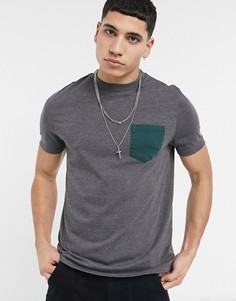 Футболка из органического хлопка с контрастным карманом ASOS DESIGN-Серый