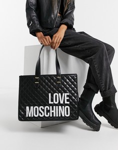 Черная стеганая сумка-тоут с логотипом Love Moschino-Черный цвет