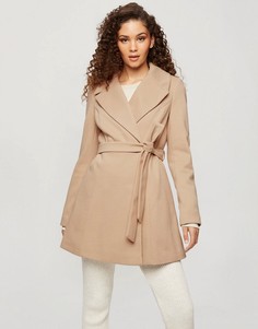 Бежевое пальто с запахом Miss Selfridge-Коричневый