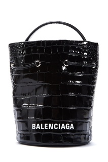 Черная сумка-торба из кожи с отделкой под крокодила Everyday XS Balenciaga