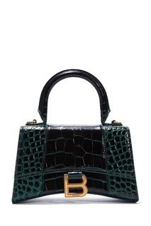 Темно-зеленая сумка из кожи с отделкой под рептилию Hourglas XS Balenciaga