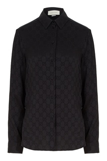Черная шелковая рубашка с логотипами Gucci