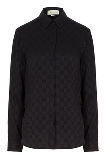Черная шелковая рубашка с логотипами Gucci