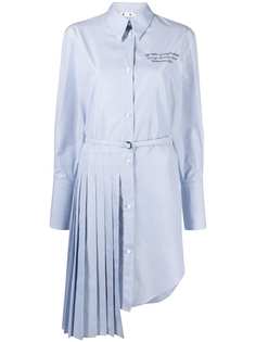 Off-White STRIPED POPELINE PLISSE DRESS LIGHT BLUE