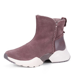 Темно-розовые ботинки из велюра на утолщенной подошве Tamaris