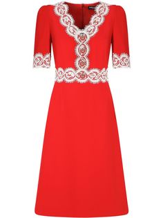 Dolce & Gabbana платье с V-образным вырезом и кружевной отделкой