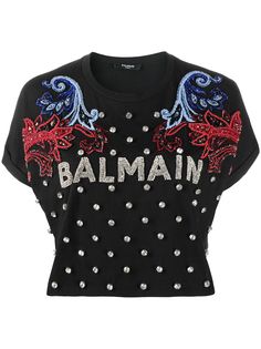 Balmain футболка с кристаллами и логотипом