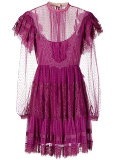 Alberta Ferretti платье с полупрозрачными вставками и оборками