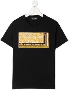 Young Versace logo-embroidered T-shirt