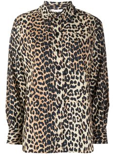GANNI блузка с оборками и леопардовым принтом