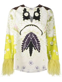 Valentino блузка с перьями и цветочным принтом
