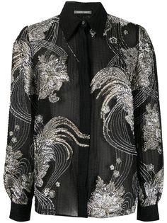 Alberta Ferretti парчовая рубашка с эффектом металлик