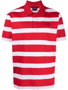 Paul & Shark striped logo-patch polo shirt