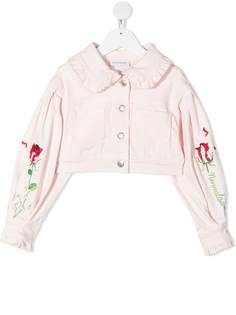 Monnalisa floral-embroidered cropped denim jacket