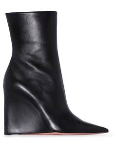 Amina Muaddi Black Pernille 95 leather wedge boots