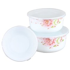 ROSENBERG Набор круглых контейнеров 400 мл, 800мл, 1400мл белый/розовый пион