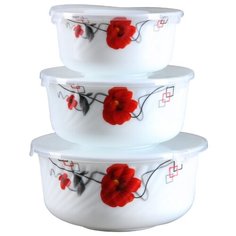 ROSENBERG Набор круглых контейнеров 400 мл, 800мл, 1400мл белый/красный мак