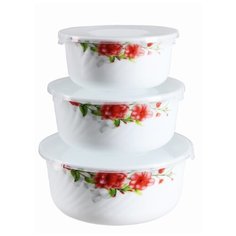 ROSENBERG Набор круглых контейнеров 400 мл, 800мл, 1400мл белый/красный/зеленый