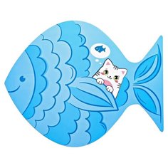 Коврик для мисок Пушистое счастье Коврик под миску Хочу рыбку! 4491959 голубой