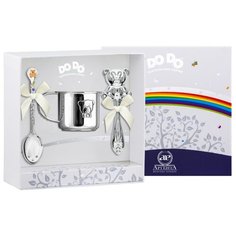 АргентА Набор для малышей DODO "Мишка - малыш" с позолотой с эмалью (3 предмета кружка + ложка Медвежонок оранжевый + погремушка Медвежонок)