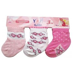 Носки Yo! комплект из 3 пар, размер 3-6 мес(8), розовый/белый