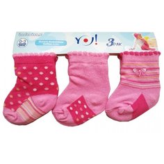 Носки Yo! комплект из 3 пар, размер 0-3 мес(6), розовый/малиновый