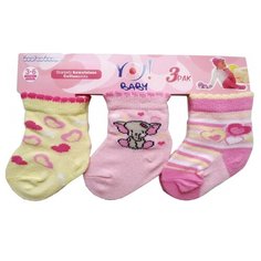 Носки Yo! комплект из 3 пар, размер 3-6 мес(8), розовый/желтый