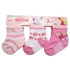 Носки Yo! комплект из 3 пар, размер 3-6 мес(8), розовый/белый