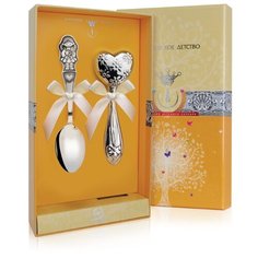 АргентА Набор для малышей "Сердце с цветами" (2 предмета погремушка + ложка Девочка)