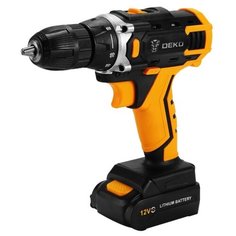 Аккумуляторная дрель-шуруповерт DEKO DKCD12FU-Li Li-Ion 2.0 А·ч 12 В х1 Advanced коробка 28 Н·м черный/желтый