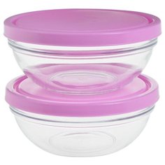 Pasabahce Салатник с крышкой Chefs 17 см, 2 шт. прозрачный/розовый
