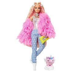 Кукла Barbie Extra Doll #3 in Pink Coat with Pet Unicorn-Pig, GRN28