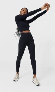 Stradivarius Укороченный Бесшовный Топ Женская Коллекция Черный Xl