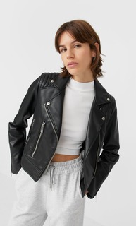Stradivarius Куртка В Байкерском Стиле Женская Коллекция Черный S