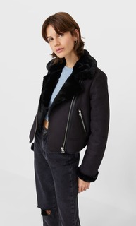 Stradivarius Короткая Куртка В Байкерском Стиле Женская Коллекция Черный M