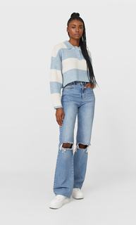 Stradivarius Укороченное Поло Из Трикотажа Женская Коллекция Небесно-Голубой S