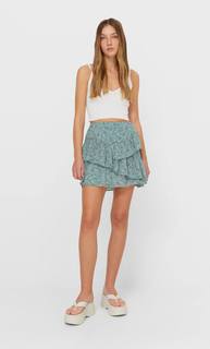 Stradivarius Мини-Юбка С Воланом Женская Коллекция Multicolor S