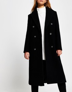 Черное однобортное приталенное пальто River Island-Черный