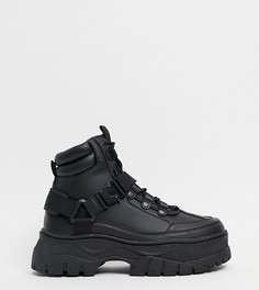 Черные ботинки из искусственной кожи со шнуровкой и массивной подошвой с ярким дизайном для широкой стопы ASOS DESIGN Wide Fit-Черный